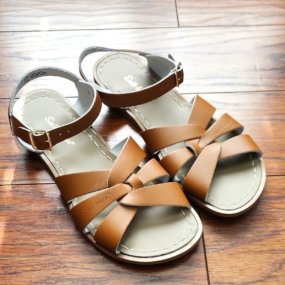 Salt Water Brown Leather Strappy Sandals - Picture 1 of 6